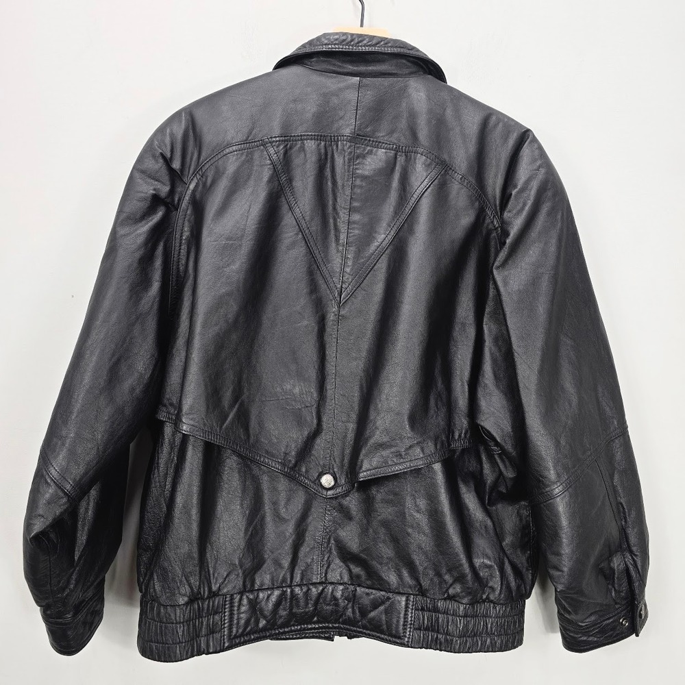 Vintage 80s 90s Wilsons Leather Bomber Jacket Men's L Black Flight Moto Biker - Picture 6 of 14